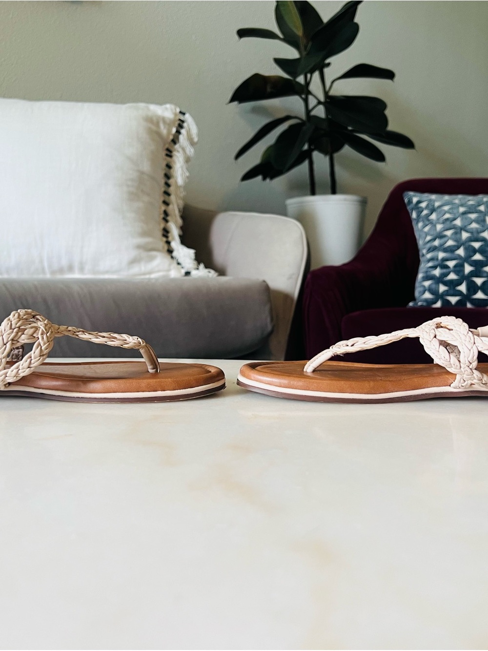 Kelly & Katie Braided T-Strap Sandal in Beige and Brown - Picture 8 of 8
